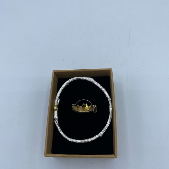 925 Sterling Silver Handmade birds on a branch Bangle and Garden Pot Pendant - Picture 9 of 11